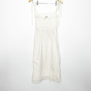 BEULAH lace tie shoulder midi dress cream white sleeveless coquette womens L